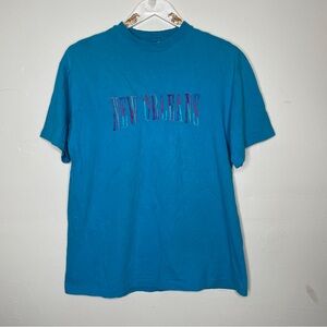 VINTAGE 90s SINGLE STITCH NEW ORLEANS EMBROIDERED TURQUOISE T SHIRT SZ L